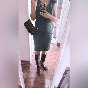 Calvin Klein textured forest green knee length dress